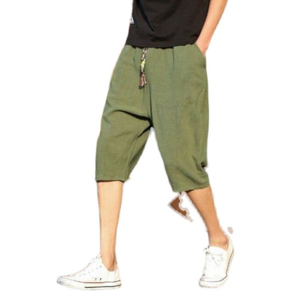 Men's Viscose Linen Cropped Trousers | Loose Fit Casual M-5XL