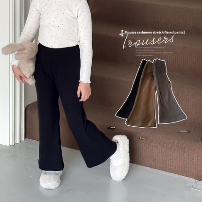Girls' High-Waist Knitted Flared Trousers