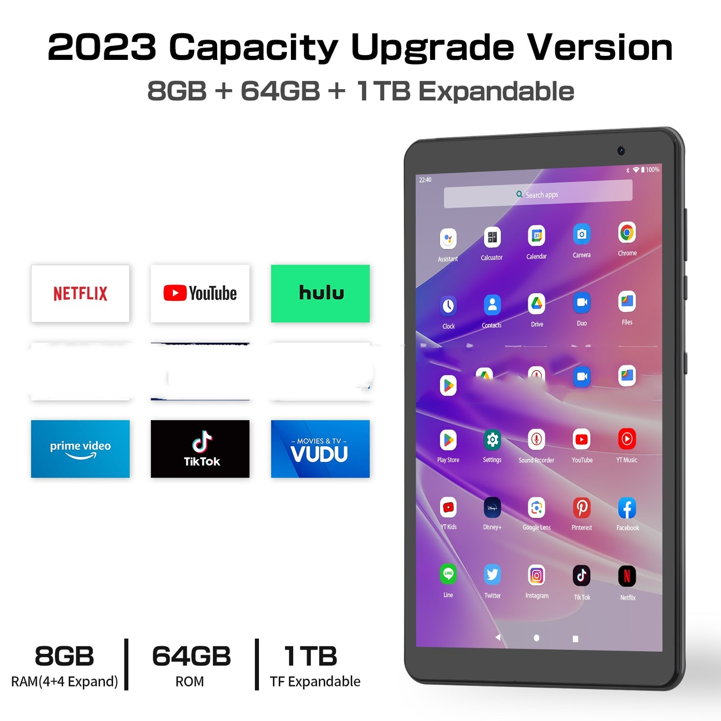 8-Inch Android 13 Tablet | Octa-Core, 4GB RAM, 64GB | Blue, Grey, Pink
