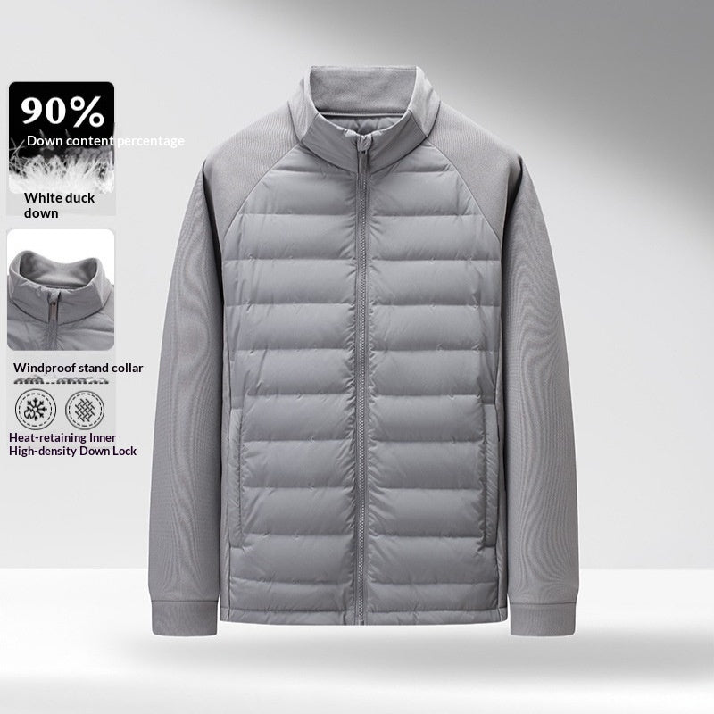 Men's White Duck Down Jacket – Stand Collar Slim Fit | M–4XL
