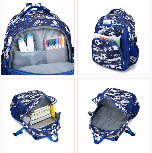 Boys' Football Print School Backpack – 17" Oxford Cloth, 4 Designs