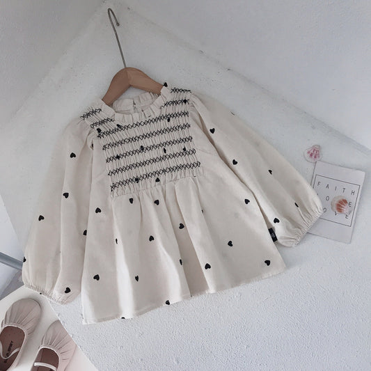 Girls Sweet Heart Print Long Sleeve Top – Soft Cotton