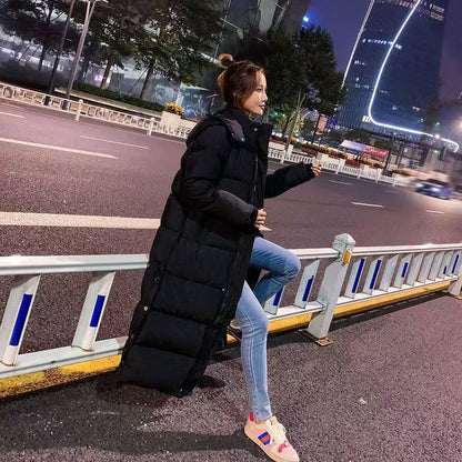 Women's Longline Hooded Padded Coat - Bishop Sleeves