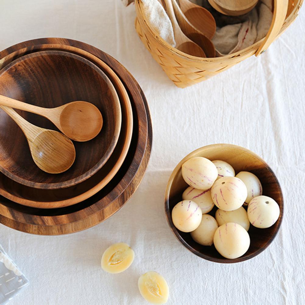 Handmade Wooden Bowl — Japanese Style Overglaze Wood Bowl for Salad, Fruit & Serving