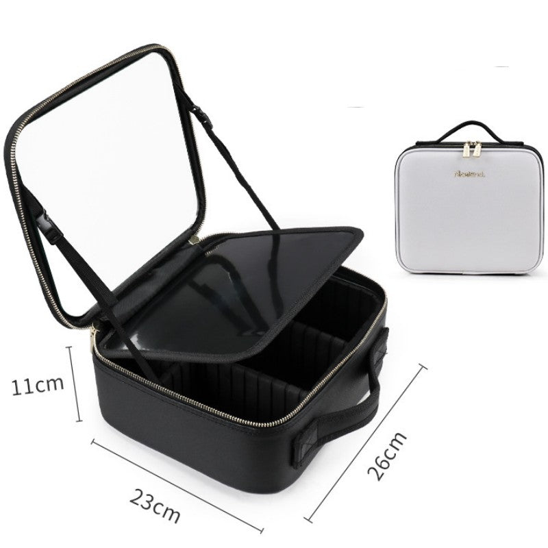 LED Cosmetic Case with Lighted Mirror — Large Capacity PU Leather Makeup Bag, 12" & 16"