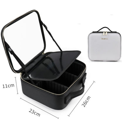 LED Cosmetic Case with Lighted Mirror — Large Capacity PU Leather Makeup Bag, 12" & 16"