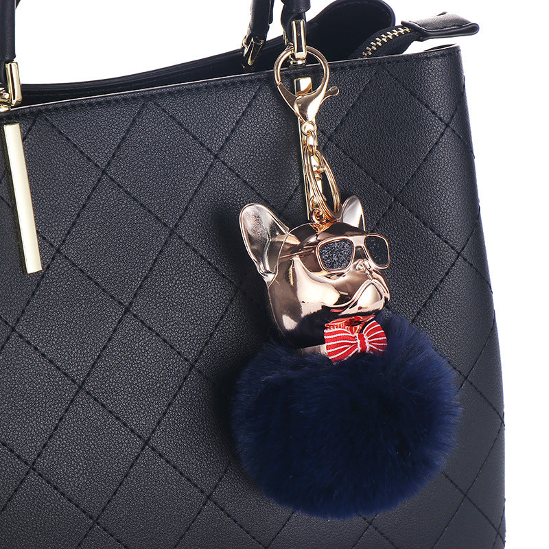 French Bulldog Pom-Pom Keychain | Fluffy Dog Bag Charm | JP Collections
