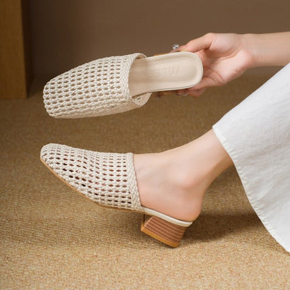 Women's Woven Upper Flat Sandals – Square Toe Casual | EU 35–40