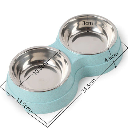 Double Stainless Steel Pet Bowl | 2-in-1 Food & Water Feeder for Dogs & Cats