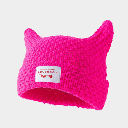 Women's Knitted Cat Ear Beanie | Striped Acrylic Winter Hat – 6 Colours
