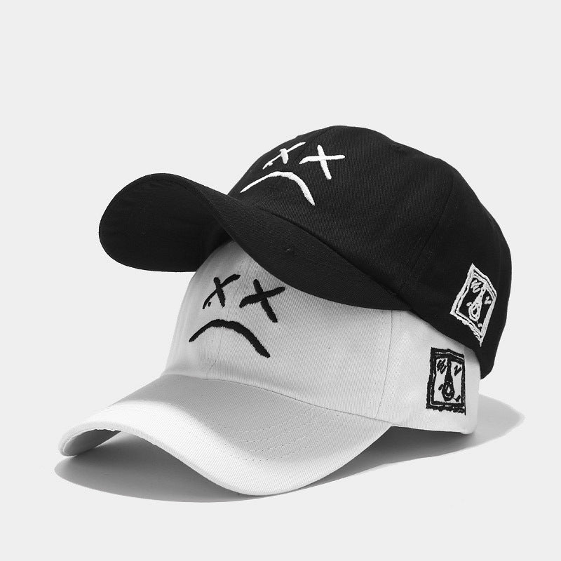 Embroidered Emoticon Baseball Cap | Unisex Cotton Cap in Black, Pink & White