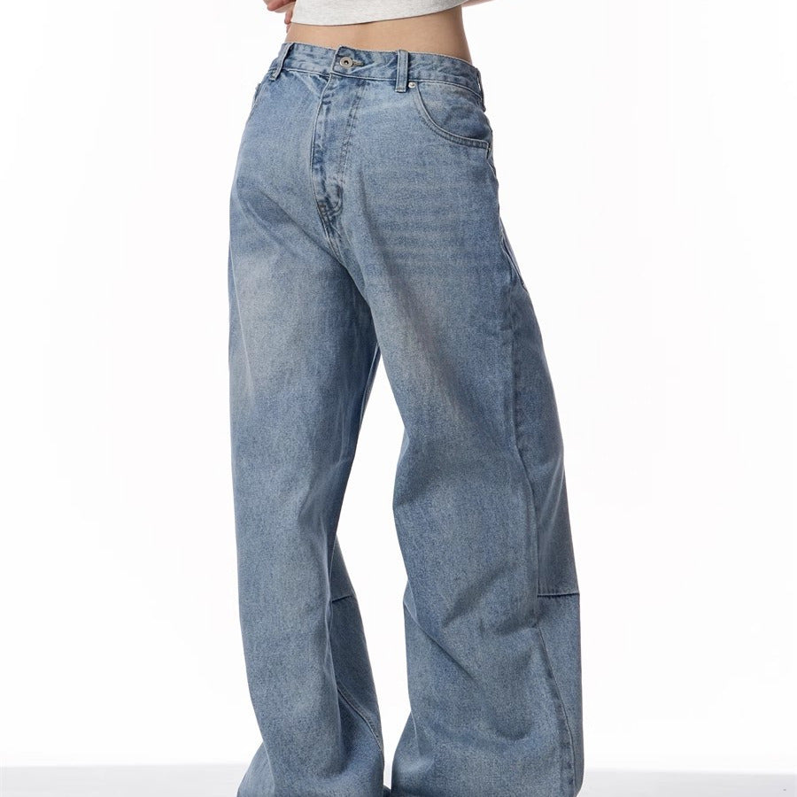 Men's Retro Washed Denim Jeans - Reversible Design, Mid-Rise