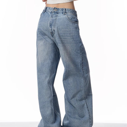 Men's Retro Washed Denim Jeans - Reversible Design, Mid-Rise