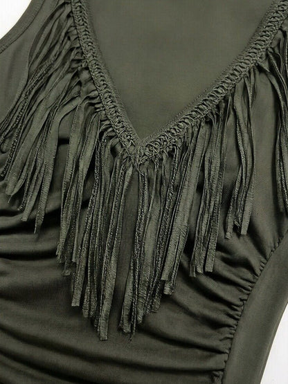 Women's Bodycon Tassel Dress | Army Green | S–2XL