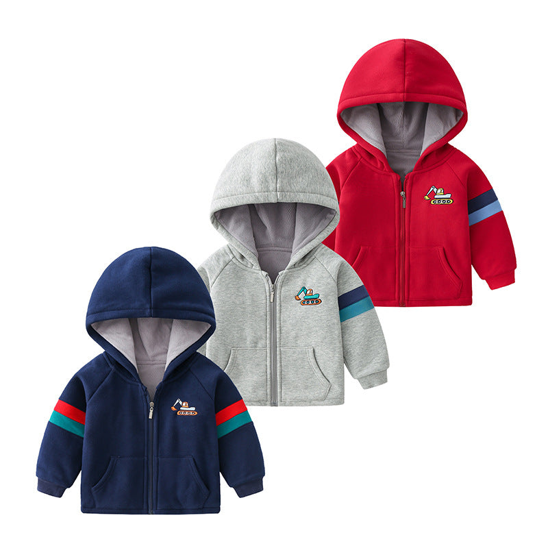 Children's Thickened Cotton Hooded Jacket | Cartoon Embroidered Kids Coat