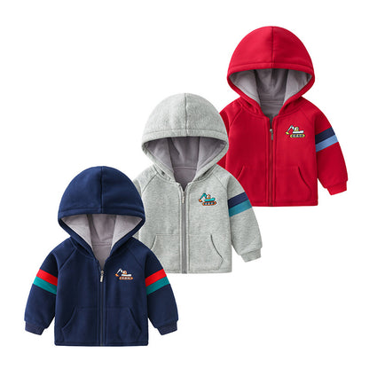Children's Thickened Cotton Hooded Jacket | Cartoon Embroidered Kids Coat