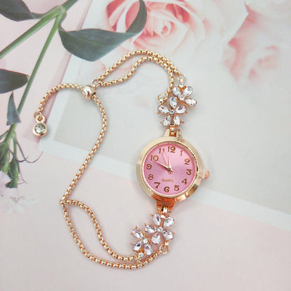 Women's Flower-Shaped Diamond Bracelet Watch | 7 Colours