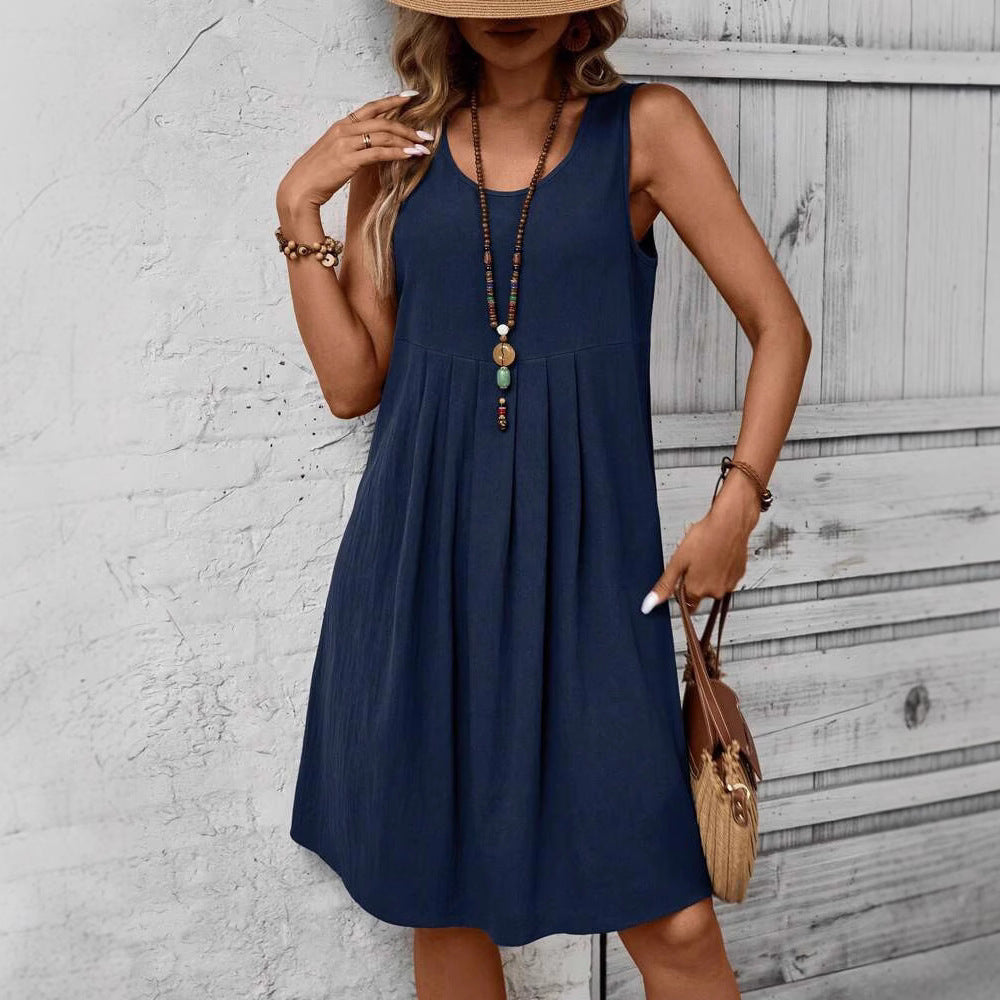 Women's Cotton Linen Midi Dress | Vintage Loose Fit