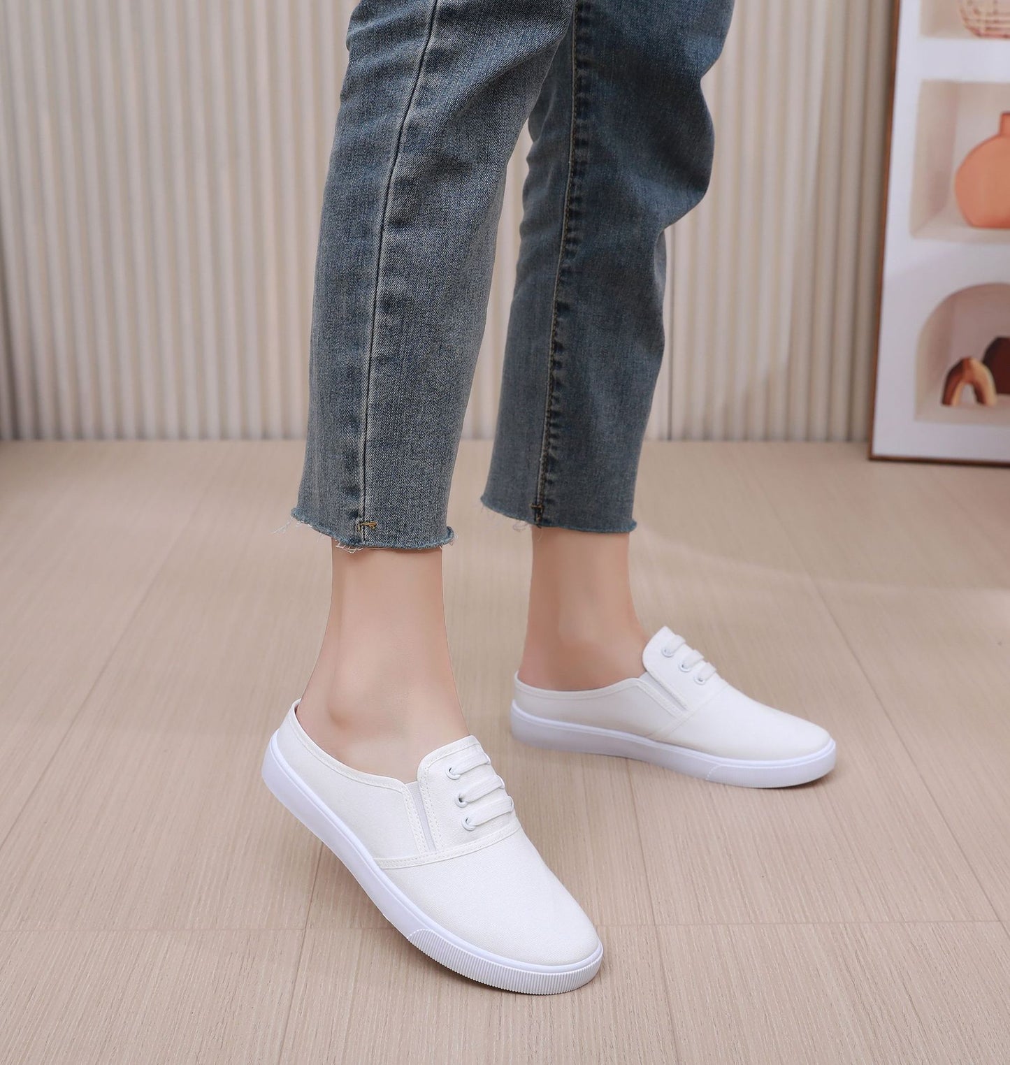 Women's Canvas Slip-On Flat Shoes – Full & Half Slipper Styles