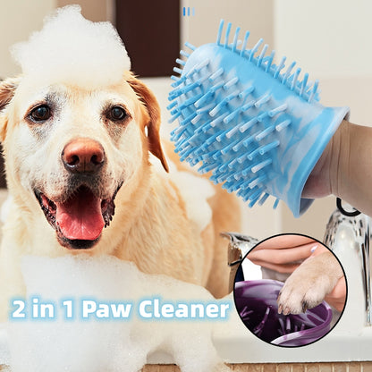 2-in-1 Dog Paw Cleaner Cup | Silicone Bristle Paw Washer & Grooming Brush