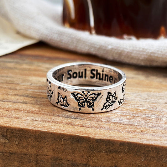 Unisex Alloy Vintage Carved Butterfly Ring – Personality Statement Band