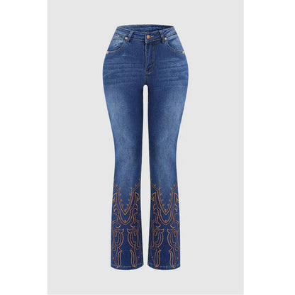Women's Flared Denim Jeans | Embroidered Beaded Detail | XS–XL