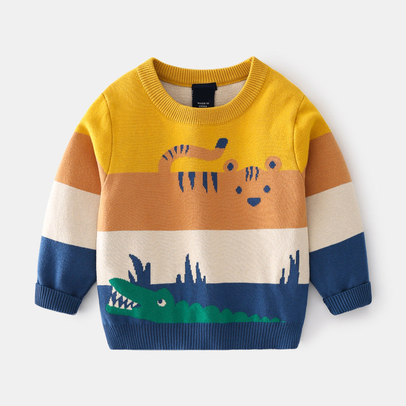 Boys Jacquard Double-Layer Knit Sweater | Warm Kids Knitwear
