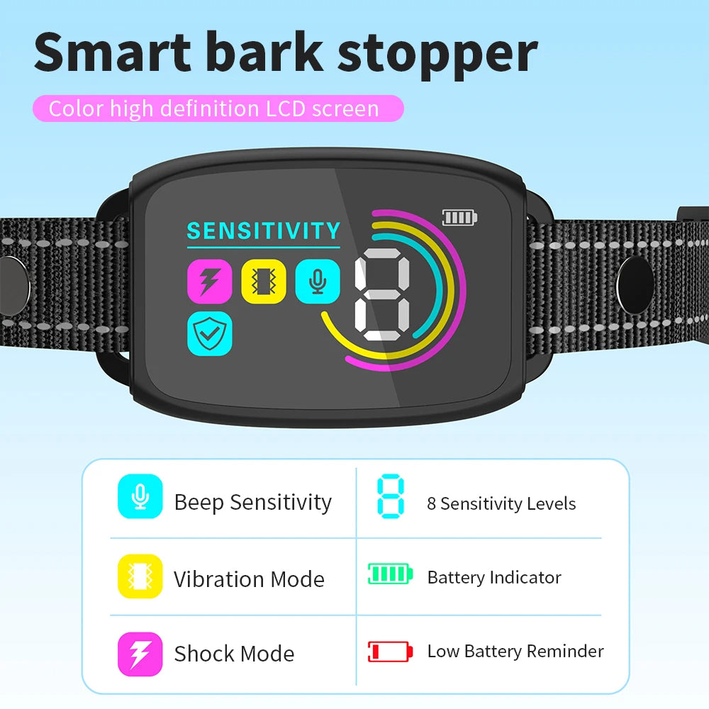Smart AI Bark Control Collar | 4-Mode Rechargeable Anti-Bark Collar LCD IP67