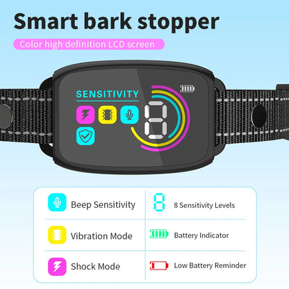Smart AI Bark Control Collar | 4-Mode Rechargeable Anti-Bark Collar LCD IP67