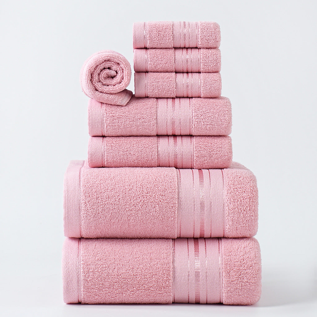 Pure Cotton Satin Jacquard 8-Piece Towel Set | Bath, Hand & Face | 5 Colours
