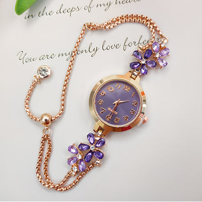 Women's Flower-Shaped Diamond Bracelet Watch | 7 Colours