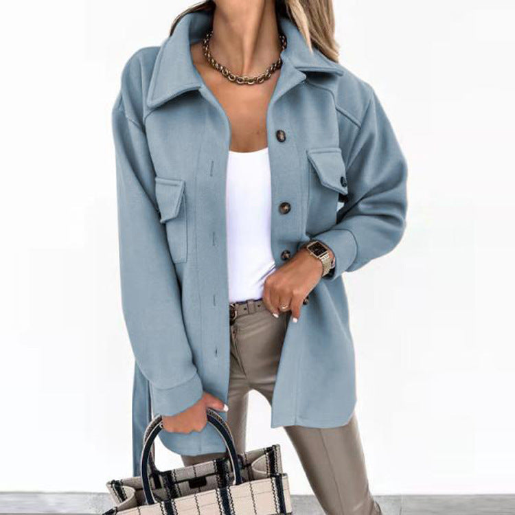 Women's Lapel Wool-Style Coat – Mid-Length, 8 Colours, Sizes S–3XL