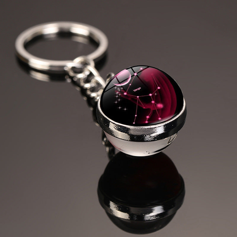 Zodiac Constellation Glass Dome Keychain | All 12 Star Signs