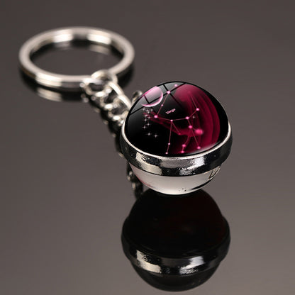 Zodiac Constellation Glass Dome Keychain | All 12 Star Signs
