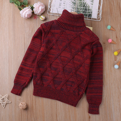 Children's Checked Turtleneck Sweater | Kids Winter Knitwear