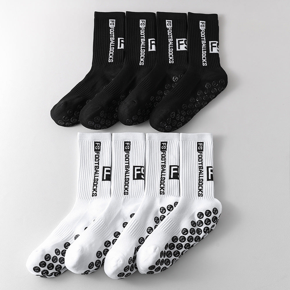 Men's Anti-Slip Sports Socks – Mid-Calf Polyester Grip Socks Black & White