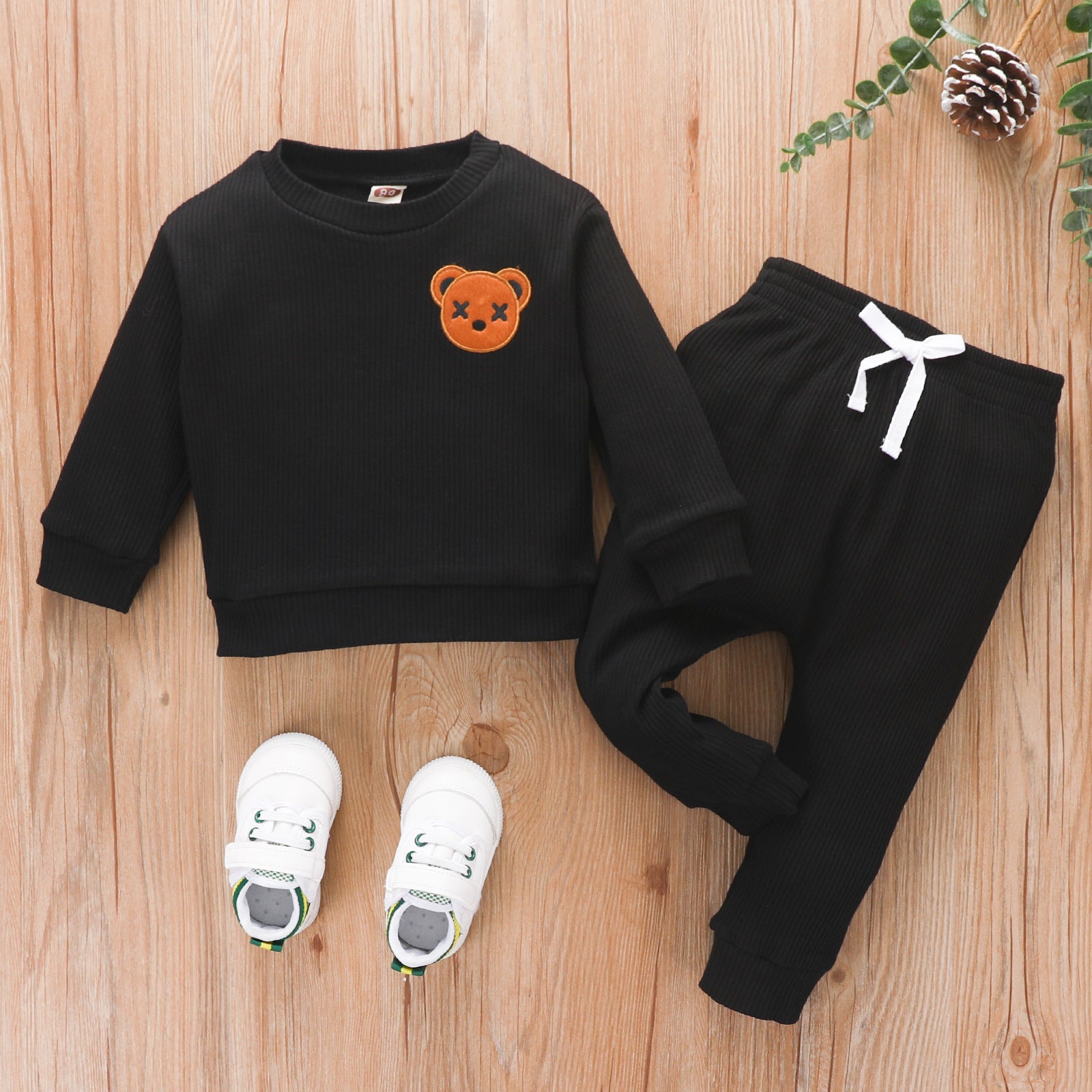 Children's Bear Embroidered Long-Sleeve Top & Trousers Set