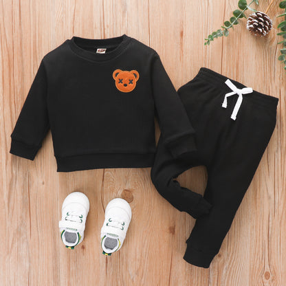 Children's Bear Embroidered Long-Sleeve Top & Trousers Set