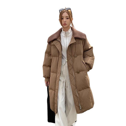 Women's Padded Long Coat – Turn-Down Collar | 4 Colours | Sizes S–2XL