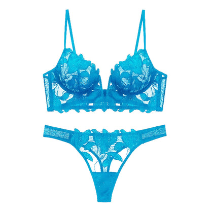 Women's Deep V Lace Lingerie Set | Push-Up Bra & Knicker Set
