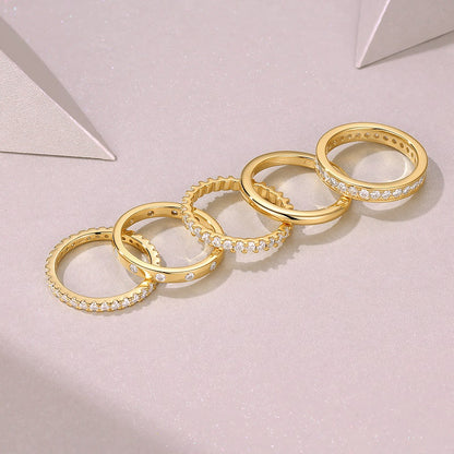 S925 Sterling Silver Moissanite Ring Set | 5-Piece Gold-Plated Stack