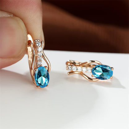 Oval Crystal Ear Clips | Champagne Gold & Platinum Copper Earrings for Women