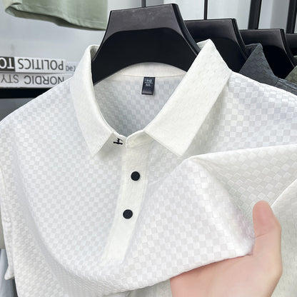 Men's Jacquard Plaid Ice Silk T-Shirt | Lapel Collar | M–4XL