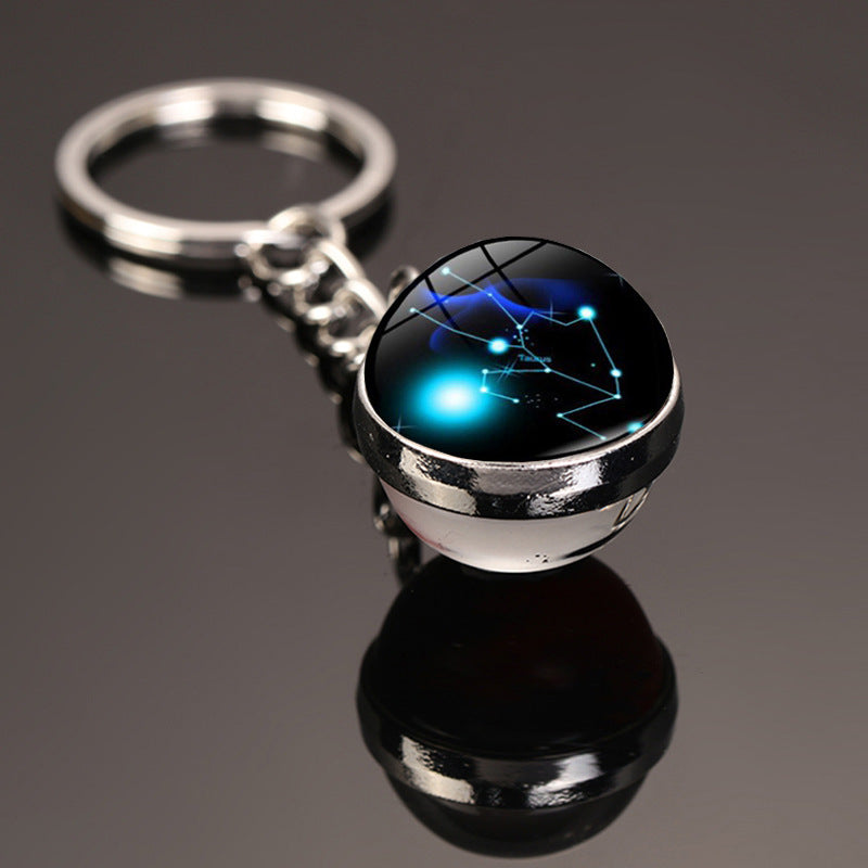 Zodiac Constellation Glass Dome Keychain | All 12 Star Signs