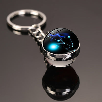 Zodiac Constellation Glass Dome Keychain | All 12 Star Signs