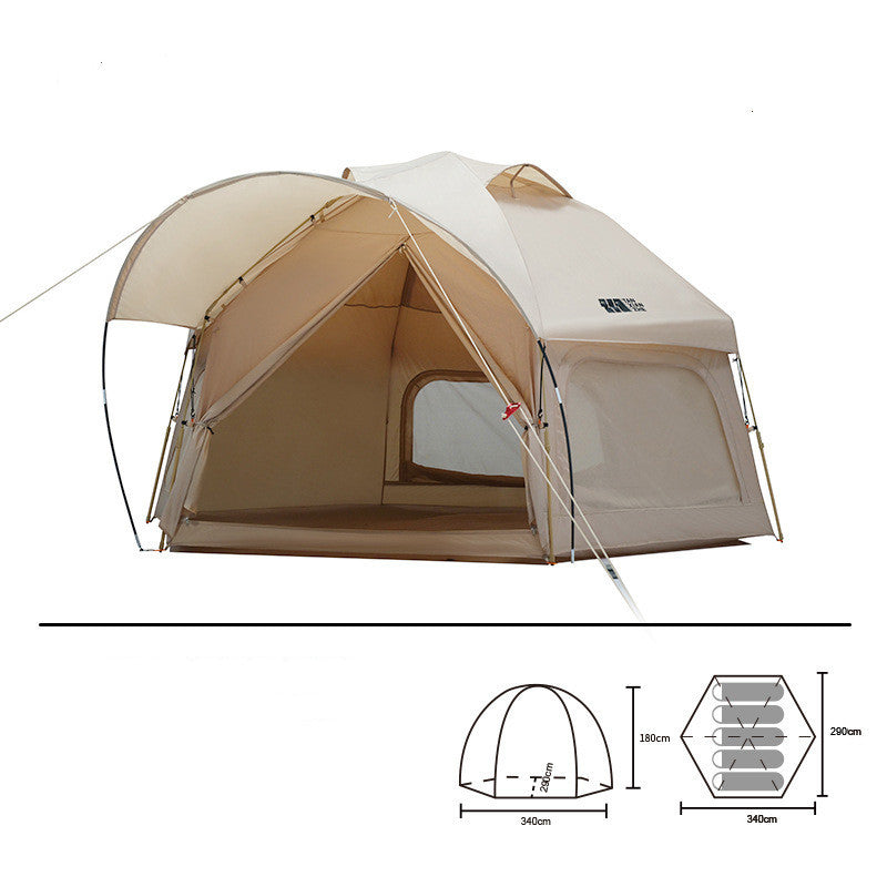 Hexagonal Bionic Camping Tent – 340×290×180cm One-Piece 210T PU Waterproof Tent Light Green & Khaki