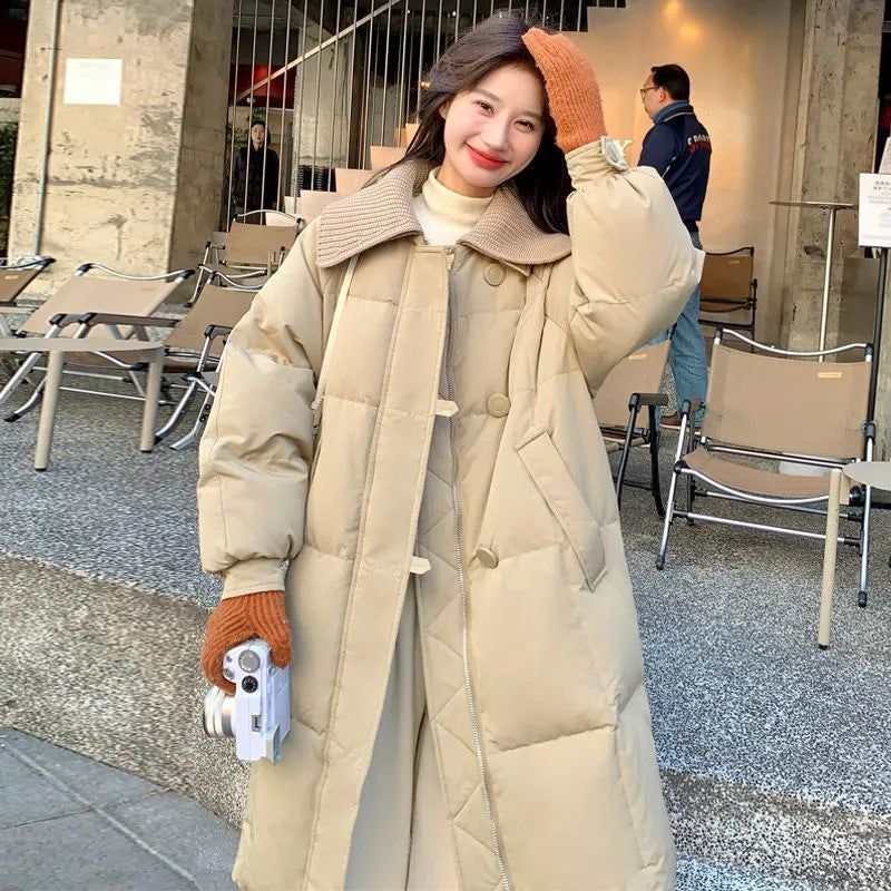 Women's Padded Long Coat – Turn-Down Collar | 4 Colours | Sizes S–2XL