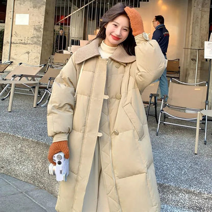 Women's Padded Long Coat – Turn-Down Collar | 4 Colours | Sizes S–2XL
