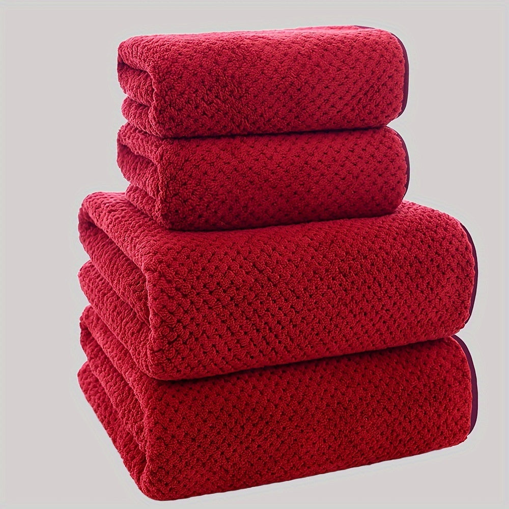 Coral Fleece 4-Piece Bath Towel Set | 8 Bold Colours | Soft & Absorbent