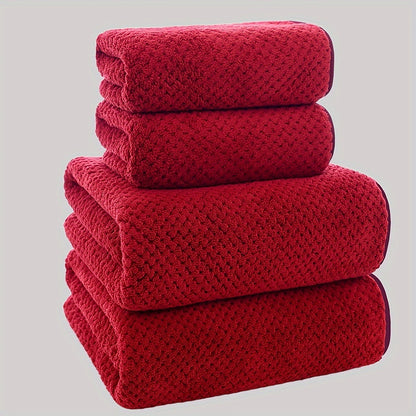 Coral Fleece 4-Piece Bath Towel Set | 8 Bold Colours | Soft & Absorbent